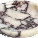 5.5" Marble Jewelry Tray for Vanity, Trinket Dish for Rings Earrings Necklace Keys, Natural Marble Decorative Tray, Round Jewelry Dish Organizer, Birthday Mother's Day Valentine's Day Gift for Women (Calacatta Viola)