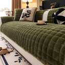 Velvet Couch Cover, Washable Sectional Sofa Cover, Anti Slip Sofa Slipcover for 3 Cushion Couch Sofa L Shaped Armrest Backrest, Furniture Protector Covers for Pets Kids(1PC,Green,36"71")