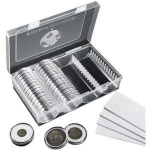 MUDOR 41 mm Coin Holder, 60 Pieces Silver Dollar Capsules with Foam Gasket, Professional Storage Case Box for Coin Collection