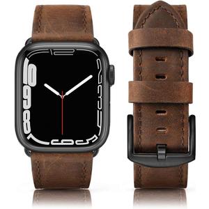 Leather Band Compatible with Apple Watch Bands 46mm 45mm 44mm 42mm (Series 1/2/3) Men Women, Vintage Genuine Leather Replacement Wristband for iWatch Series 10 9 8 7 6 5 4 3 2 1 SE Retro Walnut