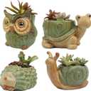 Small Ceramic Succulent Pot with Drainage, Animal Succulent Planter, 4.4 Inch Flower Pots, for Flower, Cactus, Mini Succulent Plants, Indoor and Outdoor use, Set of 4 Garden Gift