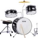 VEVOR Drum Set for Kids, Beginner Junior Drum Kit with Adjustable Throne, Sticks, Cymbal, Pedal, Tom Snare Bass, Starter Drumset for Children (Black, 3-Piece, 14 in)
