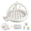 EKEPE Inflatable Baby Play Mat for Babies 0-6 Months, Portable Tummy Time Baby Activity Mat with Built-in Pump and 3 Removable Toys for Sensory Development & Motor Skills - Bear