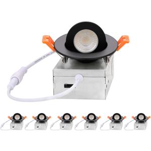 ZYC Gimbal LED Recessed Lighting - 3 Inch 5CCT 7W 360 Rotation Adjustable Eyeball Light,LED Swivel Spotlight,Directional Sloped Ceiling Light,Dimmable Canless Wafer Downlight Pack of 6 Black.