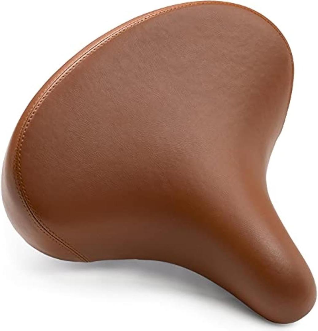 Bikeroo Wide Cruiser Saddle - Comfort Seat Fits Indoor & Outdoor Bicycles - Steel Spring & Elastomer Suspension - Memory Foam (Brown)