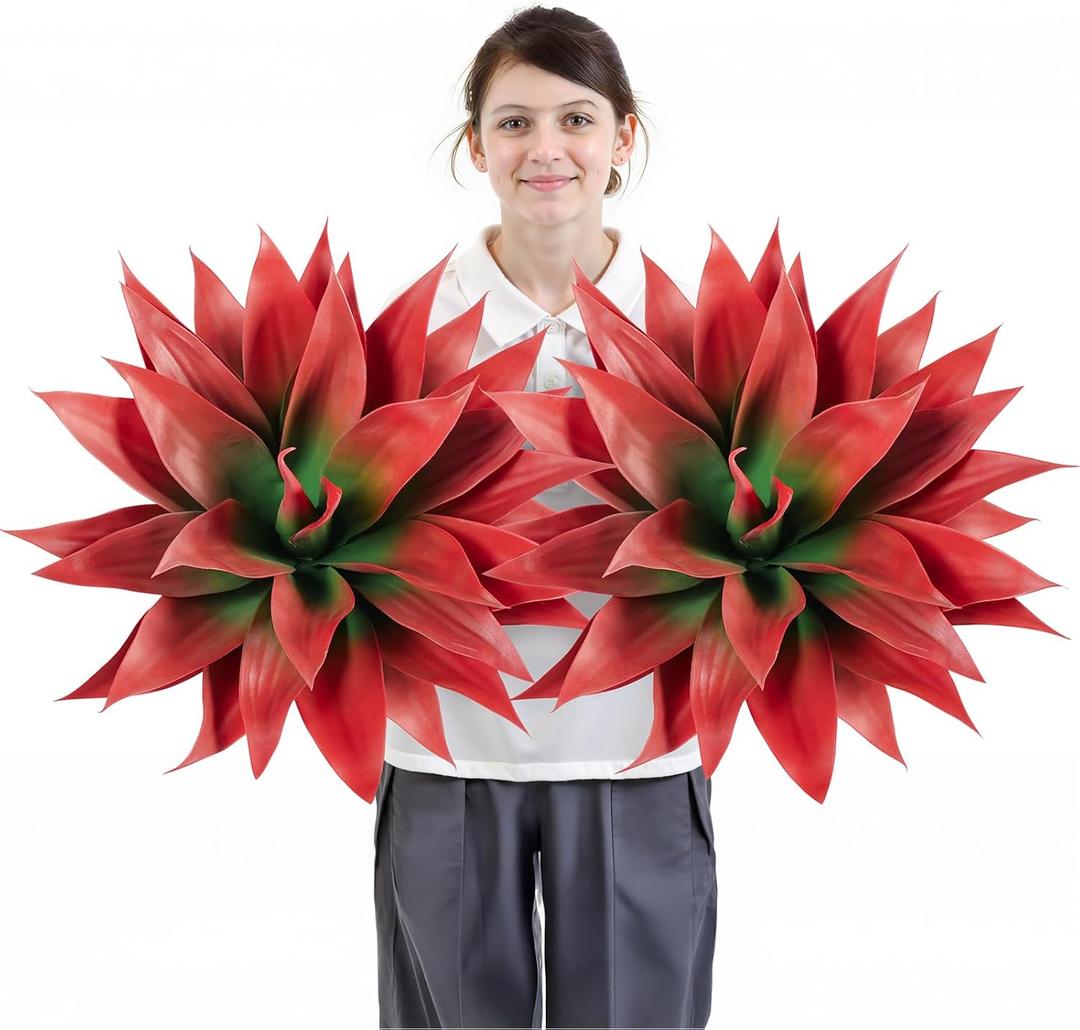Velener Fall Fake Agave Artificial Plant, Red Fake Succulent Plant for Room Decor, Unpotted Faux Agave Stems Plant for Fall Outdoor/Indoor Decor, 28 inches, Set of 2