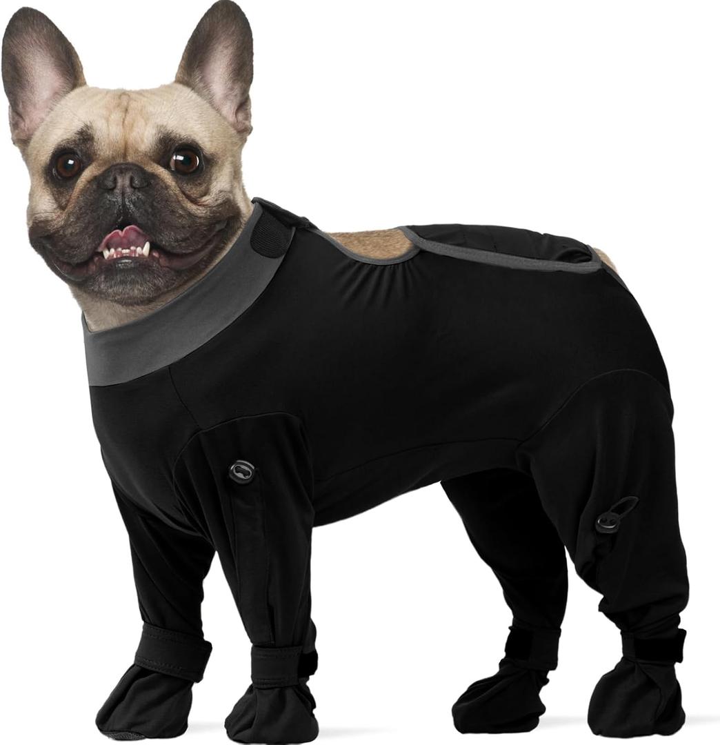 ROZKITCH Dog Recovery Suit After Surgery, Prevent Licking & Shedding, Dog E-Collar Alternative Four-Sleeve with Adjustable Leg Drawstrings & Belly Access, Post-Surgery Bodysuit for Medium Dogs Black M