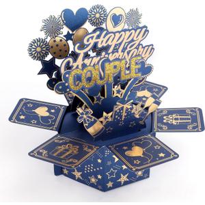 Happy Anniversary Pop Up Card, Colorful 3D Creative Pop-Up Anniversary Greeting Card for Couple with Envelope Suitable for Couple Wife Husband