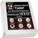 Tarp Waterproof 10x12 Ft Heavy Duty Tarp Thicker 14 Mil Large Tarps with Grommets and Reinforced Edges, UV Resistant Tear&Fade Resistant Plastic Tarp for Outdoor Camping Roof Pool Tent, White