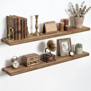 Reclaimed Wood Floating Shelves, Set of 2, 48x8x1.4 inch, Natural