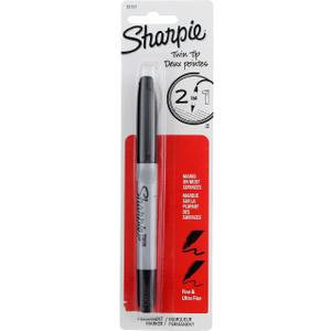 Sharpie Twin-Tip Permanent Marker, Fine/Ultra Fine Point, Black Ink, Pack of 6