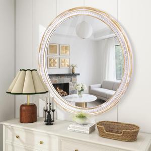 HOITUZYUS Farmhouse Round Wood Mirror 30 Inch, Rustic Boho Circle Decorative Mirrors for Bathroom, Living Room, Entryway, Bedroom, Hallway (Style 1)