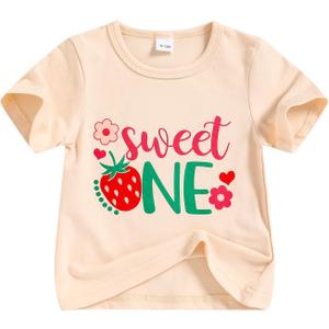 Baby Girl 1st Birthday Shirt,First Birthday Outfit Girl - One Year Old Short Sleeve Tee (Beige)