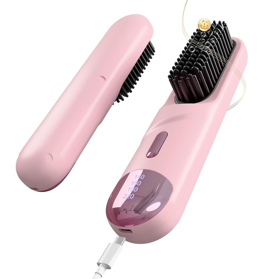 Go Brush Pro 2026 Hair Straightener Brush 300 Million Negative Ionic Portable Hair Straightener Comb for Women with 4 Temps Fast Heating MCH Ceramic Coating Smooth Frizz - Free Hair Shining