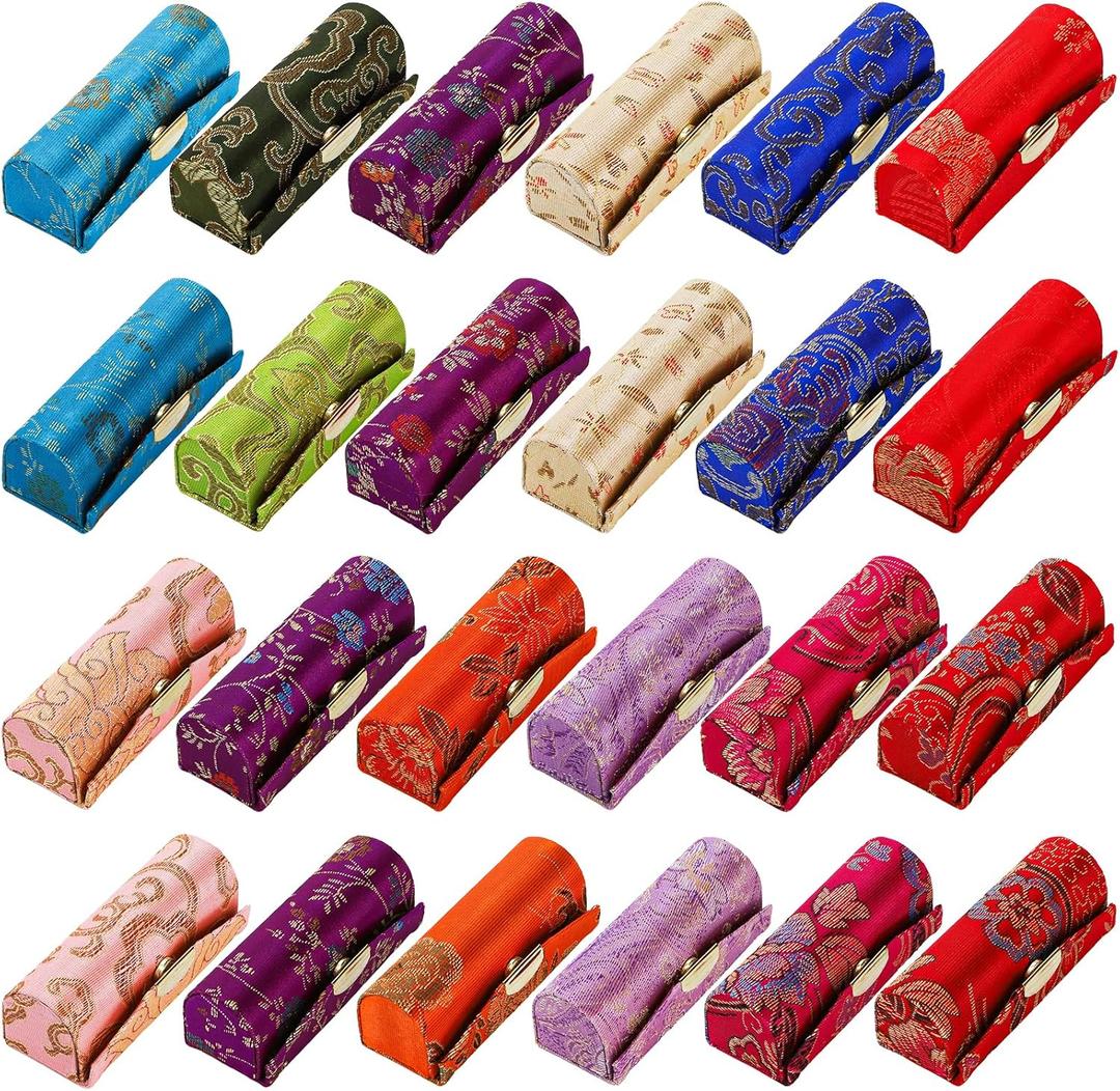 TOPZEA 24 PCS Lipstick Holder Case with Mirror, Lip stick Storage Case Mini Portable Floral Jewelry Holders Box Cosmetic Makeup Travel Cases for Purse, Party favor, Return Gifts, Random Colors