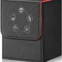 Card Deck Box for Trading Cards,Card Storage Box Fits 120+ Single Sleeved Cards, PU Leather Strong Magnet Card Deck Case Holder for Magic Commander TCG CCG (Black-RED)