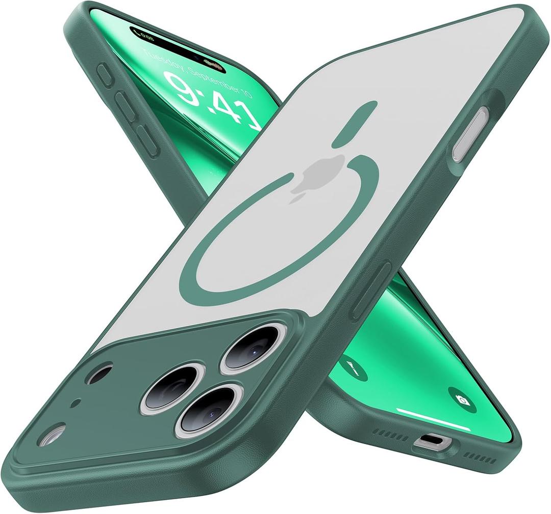 Magnetic Shockproof for iPhone 17 Pro Max Case,Upgraded[Camera Protection][Compatible with Magsafe][Non-Slip][Mil-Grade Protection]Translucent Matte Phone Case for iPhone 17 Pro Max,Pine Green