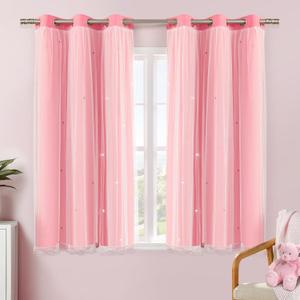 XiDi Pink Curtains for Bedroom, Girls Room Blackout Curtains, Kids Room Darkening Curtains, Hot Pink Decor, 1 Panel (34"W x 54"L (Pack of 1))