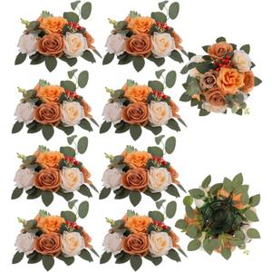 BLOSMON Terracotta Flowers for Wedding Centerpieces: 10 Pcs Artificial Rose Flower Balls Table Decorations - Fall Fake Silk Kissing Floral Arrangements for Home Party Event DIY Decor