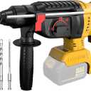 Cordless Rotary Hammer Drill for Dewalt 20V MAX Battery, Brushless SDS Rotary Hammer with Safety Clutch for Concrete/Masonry, 4 Modes with 360Auxiliary Handle and 4 Drill Bits (Battery not included)