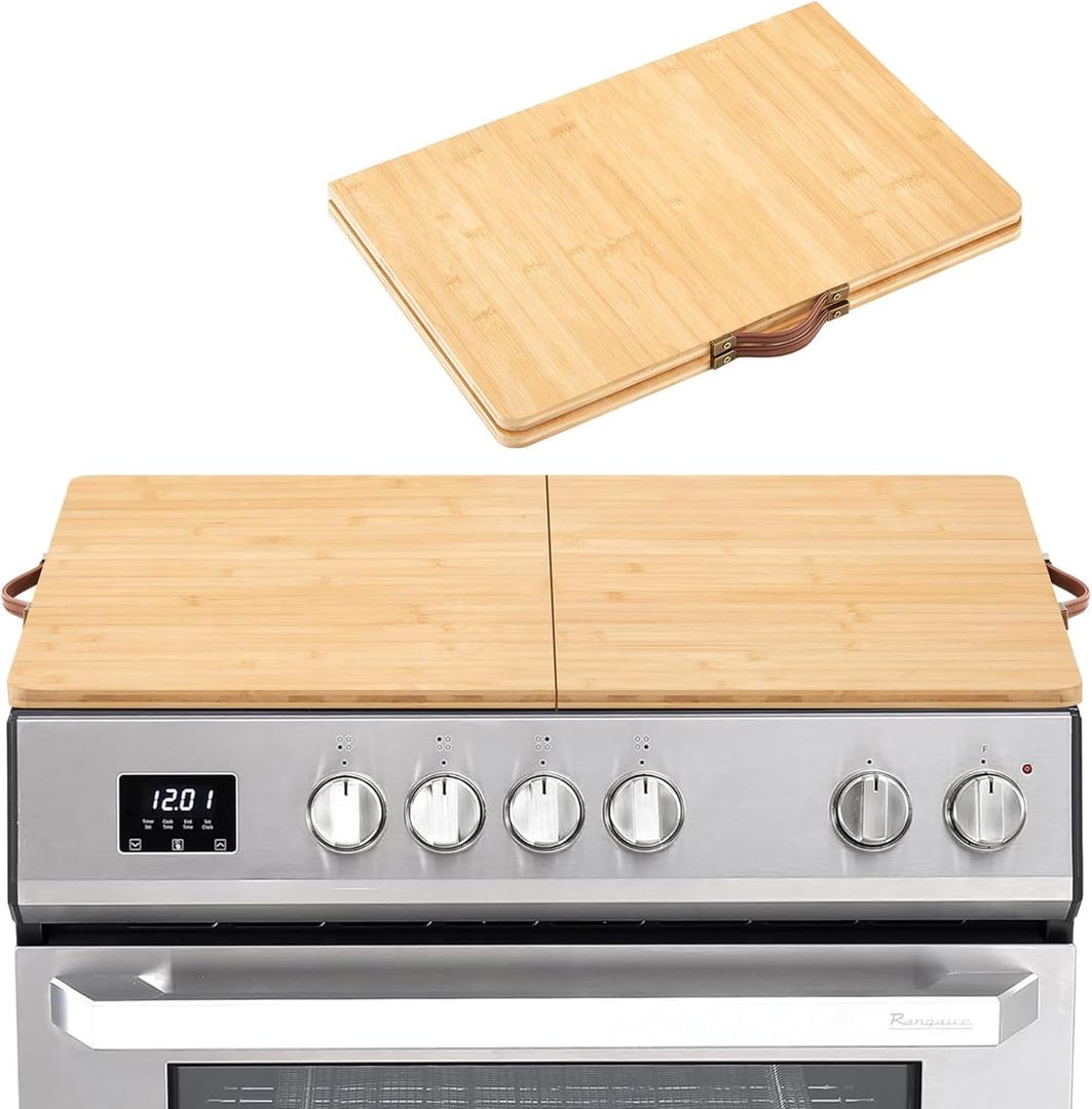 Foldable Noodle Board Stove Cover 30 x 22 Inch Multi Purpose Electric Gas Stove Top Cover with Handles Bamboo Cutting Board for RV Camping Kitchen Counter Space & Tray