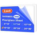 (2 Pack) 16" x 20" Plexiglass Sheets 1mm Thick, Clear Acrylic Sheets Panel Cut to Size Plexiglass Acrylic Board, Cut with Engraver, Power Saw or Hand Tools, No Laser Cut.