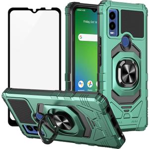 Ailiber Phone Case for Cricket Innovate E 5G, Rugged Protective Cover with Screen Protector, Ring Kickstand, Military Grade, Green