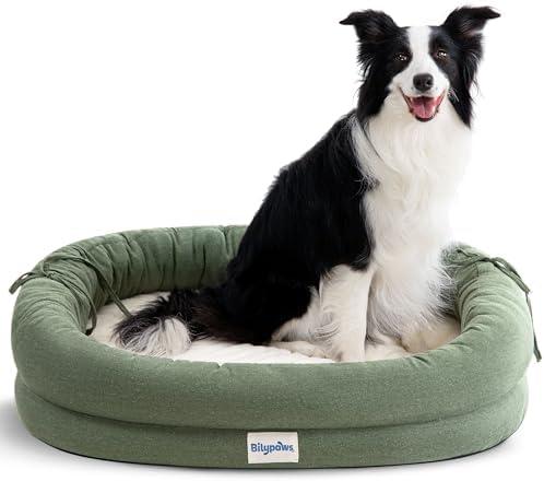 bilypaws Orthopedic Dog Bed for Large Dogs, Pet Sofa Bed with Egg Crate Foam, 4-Sided Bolster, Removable Washable Cover & Anti-Slip Bottom, Large Calliste Green