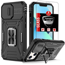 for iPhone 14 Case & iPhone 13 Case with 2 Glass Screen Protector,iPhone 13 Kickstand Case with Slide Camera Cover & 360°Ring Stand Magnetic Shockproof Phone Case for iPhone 14&13 Case Black