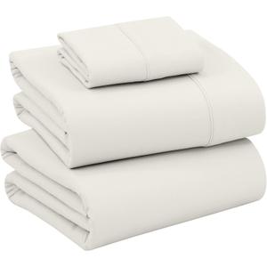 RUVANTI 100% Cotton Twin Sheets Set, 3 Pieces, Soft & Breathable Percale Weave Bedding, Deep Pocket 16", Hotel Standard, Crisp Cool Feel, Durable, Perfect Dyed Bed Sheet, Ivory