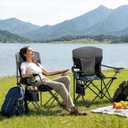 Outdoor Camping Chair 2-Pack with Mesh Back, Folding Portable Lawn Chairs with Cup Holder & Side Storage Pocket for Camping, Beach, Picnic, Fishing(Black)