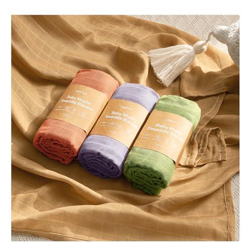 Ankyle Nursery Swaddling Blankets 47" X 47" (Light Color) - Soft Muslin Swaddle Blankets for Baby Girls, Boys - Essential Newborn Swaddle Wraps and Receiving Blankets - Set of 4