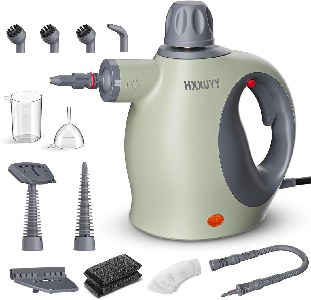 Multi-Surface Handheld Pressurized Steam Cleaner with 13 PCS Accessory Portable Steamer for Cleaning, Multipurpose Steam Cleaner for Home/Car/Bathroom/Grease/Upholstery/Floor/Grout and More (Green)
