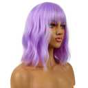 Short Bob Wigs with Bangs for Women Loose Wavy Wig Curly Wavy Shoulder Length Bob Synthetic Cosplay Wig for Girl Colorful Costume Wigs (Purple)