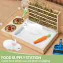 4 in 1 Rabbit Hay Feeder with Litter Box, Small Animals Hay Rack with Water Bottle, and 2 Bowls, Wooden Bunny Hay Holder Feeder Toilet Combo for Rabbit, Guinea Pig, Hamster, Hedgehog, Chinchillas