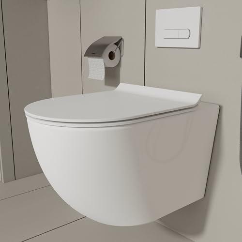 MEJE Wall Hung Toilet Bowl including Soft Close Seat, Dual Flush, Glossy White (Seat Included)