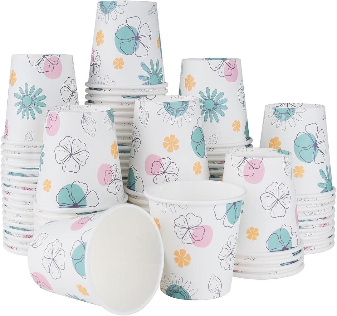 Lamosi 3 oz Bathroom Paper Cups 300 Pack, Floral Disposable Small Mouthwash Drinking Cup for Water, Coffee, Sample, Tasting and Dessert