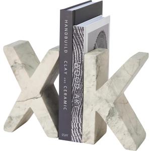 Decorative Concrete Bookends(Set of Letter X & K) - Marble-Patterned Letter Bookends for Heavy Books, Home Office, Shelf Organization, Clearance