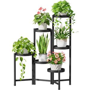 iDavosic.ly 6 Tier Metal Plant Stand for Indoor Outdoor, Folding Tiered Corner Flower Display Holder Shelf, 31 Inch Tall Rack for House Patio Balcony Garden Living Room, Modern Black