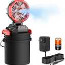 Portable Misting Fan, 30000mAh Rechargeable Battery Powered Floor Cooling Fan with 4 Strong Winds, 4 Spray Mister, Adjustable Base for 10-13in Bucket for Camping, Beach, Patio (No Bucket)- Red (Medium)