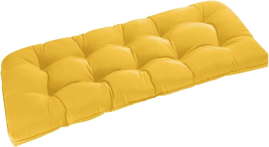 downluxe Outdoor Bench Cushion for Patio Furniture, Water Resistant Tufted Overstuffed Porch Swing Cushions, Thick Outdoor Loveseat Cushions, 44" X 19" X 5", Yellow, Set of 1