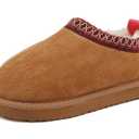 SMajong Kids Slippers Plush Warm Girls Fuzzy House Slippers Red/Brown, 35
