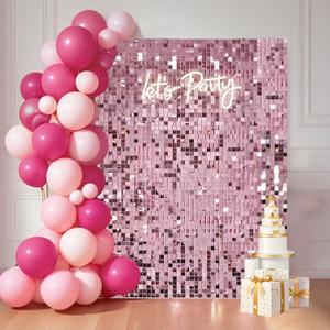 24 Pcs Pink Shimmer Wall Backdrop Panels for Party Decor- 4FT x 6FT Pink Sequin Wall Backdrop for Graduation Girls Women Birthday Home Decoration