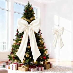 Ivory Bow Decor 2 Pack, Large & Small Coquette Room Backdrop Wall Decor for Bachelorette Baby Shower Bridal Shower Bow Birthday Decorations (Ivory 24 x 36 & 10 x 16 Inch)