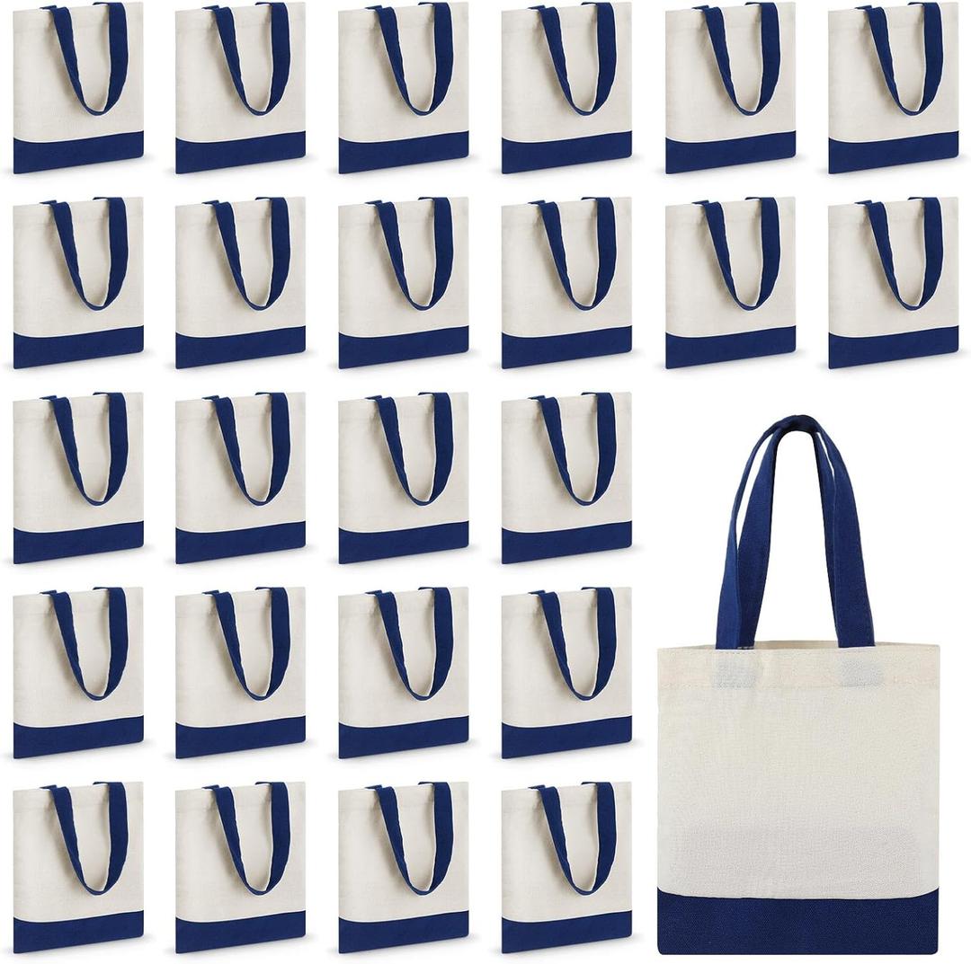 Amylove Mini Tote Bag Sublimation Blank Canvas Tote Bags Reusable Grocery Luggage DIY Sack Goody for Party Even (8.5 x 8 Inch, White, Blue)