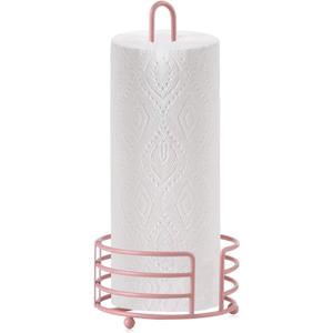 Buruis Paper Towel Holder for Countertop, Metal Standing Paper Towel Dispenser with U-Shape Handle and Stable Base, Pink (Large)