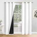 White Blackout Curtains for Living Room 80 Inch Length 2 Panels Set, Thermal Insulated 100% Light Blocking Soundproof Grommet Window Curtains for Bedroom with Black Liner, Each 41 Inch Wide , 41x80