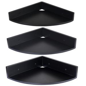 Demigo Corner Shelf Wall Mount Set of 3, Solid Acacia Wood Round Floating Corner Shelves for Storage and Display, Hanging Wood Shelves for Bedroom, Kitchen, Living Room, Bathroom (Black)