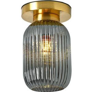 Mid Century Ceiling Light 1-Light Gold Flush Mount Ceiling Fixtures with Smoke Gray Glass Shade, Vintage Glass Light Fixtures for Hallway Living Room Kitchen (Smoke Gray)