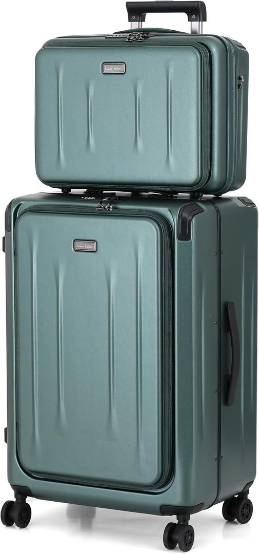 Top Opening Luggage, 16Inch & 25 Inch Airline Approved ABS+PC Hard Shell Suitcases with Silent Wheels, TSA Lock,Front Pocket and Wet-dry Separated Six-piece Set(Dark Green)